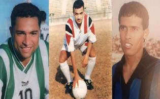 .من اليمين: لاعب جمهورية شبين السابق عصام شعبان، لاعب بلدية المحلة السابق أحمد فاروق، لاعب المصري البورسعيدي السابق إبراهيم المصري