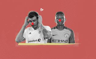 صورة تعبيرية: على اليمين، جيريمي وينستون، لاعب مانشيستر سيتي السابق، ونيكلاس بيندتنر، لاعب أرسنال السابق
