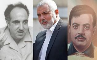 من الشمال: صلاح مصباح خلف، إسماعيل هنية، كمال عدوان