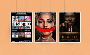 من اليمين، ملصقات الأفلام: «The Substance»، «Smile 2»، «Heretic»